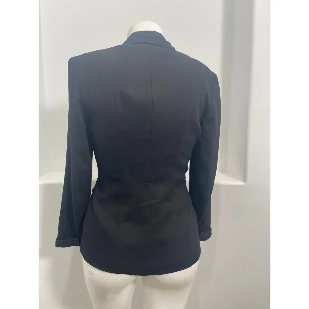 OREA Vintage Women Black Wool Blend Blazer With Embroidery Trim Size 3